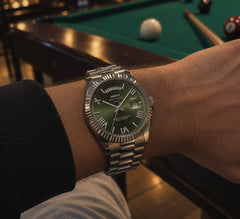 Chancellor Silver / Green on the wrist, lifestyle view 1