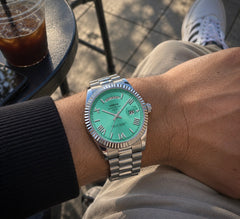Chancellor Silver / Light Green on the wrist, lifestyle view 1