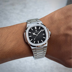 Horizon Silver / Black on the wrist, close-up